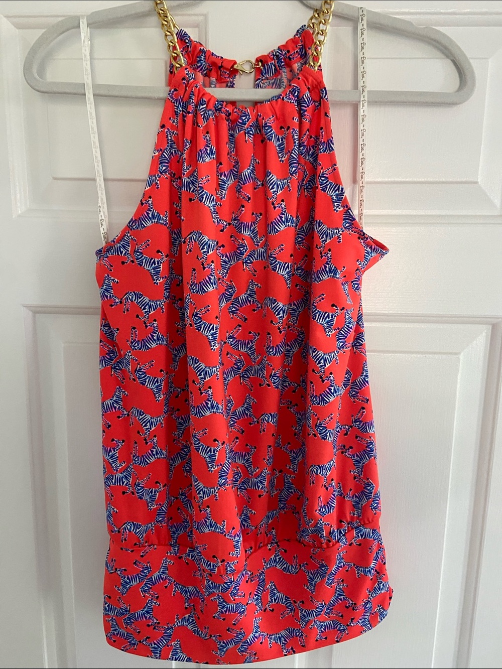 Lilly Pulitzer Coral Halter Camisole with Navy Zebra Print & Gold Chain